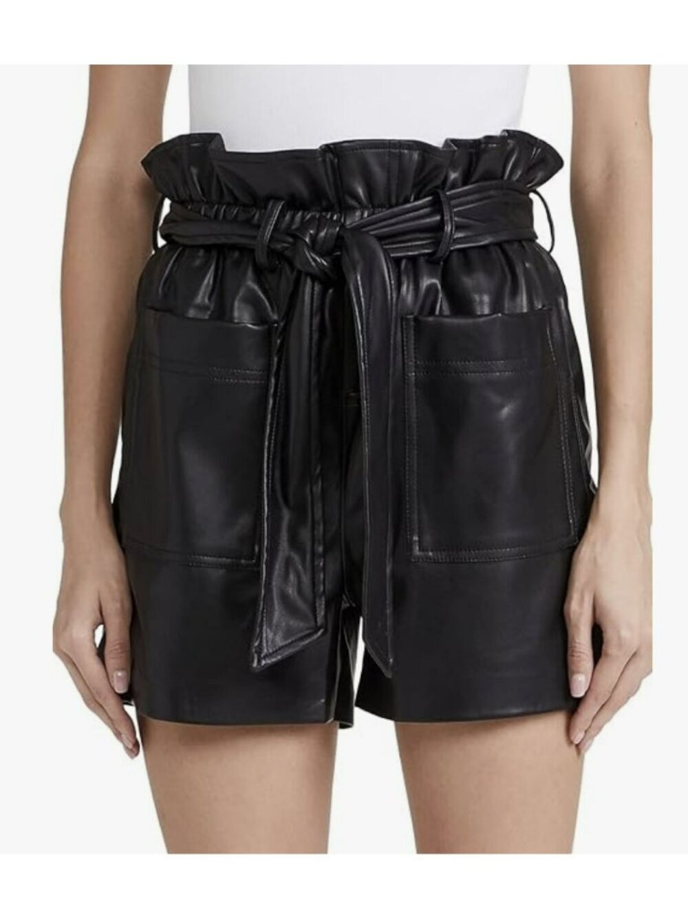 Blank NYC Silent Faux Leather Paperbag Black Shorts Tie Belt Sz 28 NWT